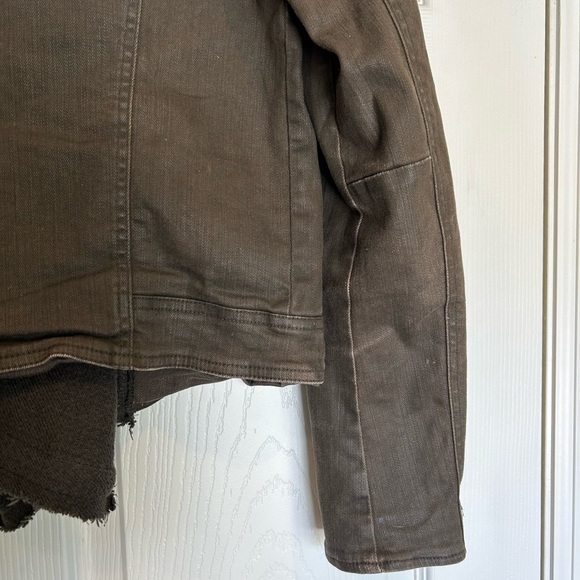 Free People Drape Front Coated Denim Moto Jacket | Olive/Green | Size 10 - Picture 12 of 14